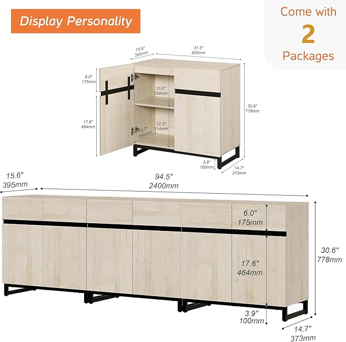 WAMPAT Modern TV Stand for TVs Up to 110 Inch, 3 in 1 Wood Entertainment Center Console Table With Adjustable Shelves and Metal Base for Living Room, Bedroom, Light Oak