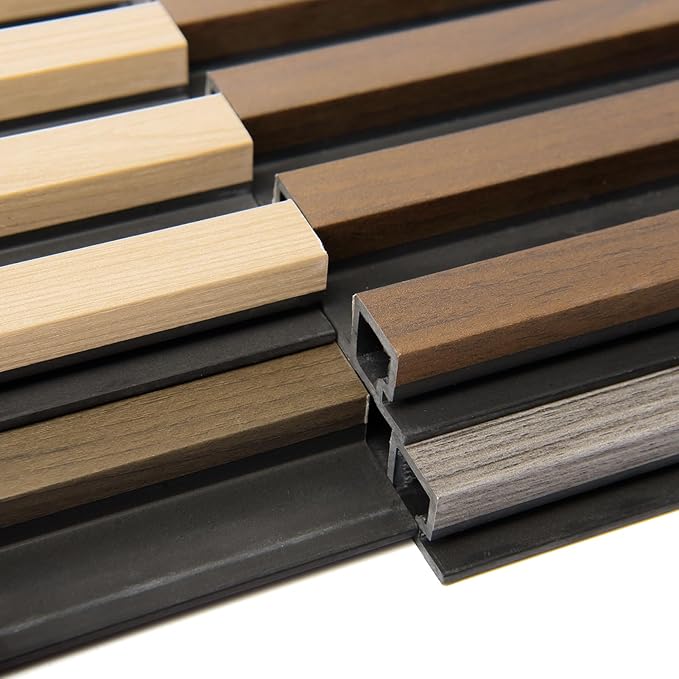 Art3d 4-Pack 6 x 6 Inch WPC Wood Slat Wall Panel for Interior Wall Décor, 3D Wood Fluted Acoustic Wall Paneling for Living Room Bedroom Home & Office - 4 Colors