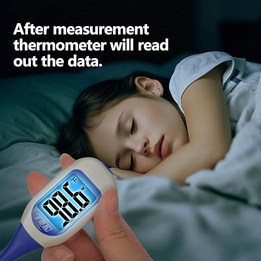 FDK Large LCD Screen Digital Thermometer for Fever, 10 Seconds Fast & Accurate Readings, Large LCD Dual Color Backlight Flexible Tip Ideal for Adults Kids and Babies FSA