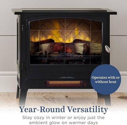 Country Living Infrared Freestanding Electric Fireplace Stove Heater in Black | Multiple Flame Colors, Metal Design with Faux Wooden Logs | Alexa/WiFi Enabled - Remote Included