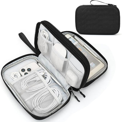 FYY Electronic Organizer, Large Travel Cable Organizer Bag Pouch Electronic Accessories Carry Case Portable Waterproof Double Layers All-in-One Storage Bag for Cable, Cord, Charger, Pattern Black