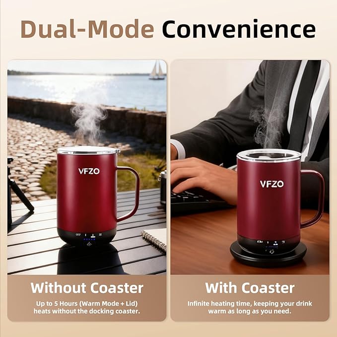 Self Heating Coffee Mug,High-Capacity- 18 oz, 180 Min Battery Life, Smart Heated Coffee Mug，Smart Mug, Simple Temperature Control Operation, Gifts for Family Members (Burgundy)