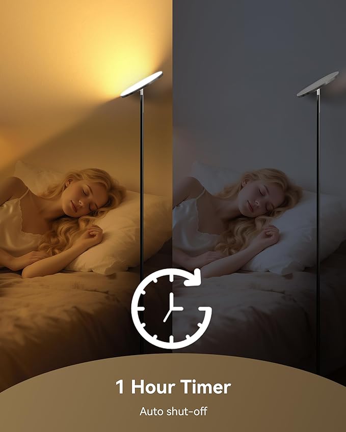 JOOFO LED Floor Lamp – Super Bright Torchiere with Remote & Foot Switch, Stepless Dimmable Tall Standing Lamp, 69" Modern Pole Light for Corner, Living Room, Bedroom, Reading, Office