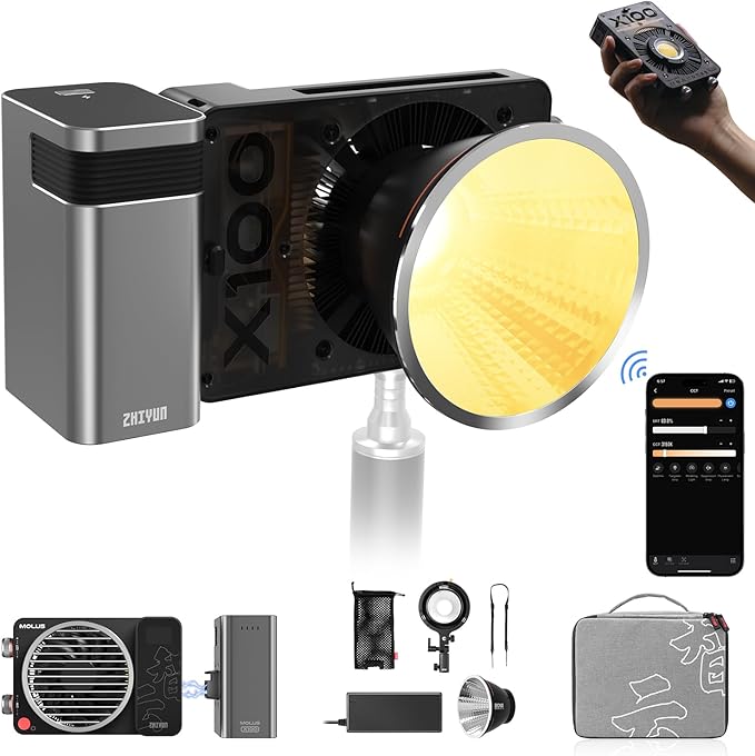 ZHIYUN MOLUS X100 Bi-color Combo 100W Video Light [Official] V2 Upgraded Version Professional Photography Lighting Portable Continuous Output Lighting 2700K~6500K CRI≥95 TLCI≥97 for Youtuber TT Photog