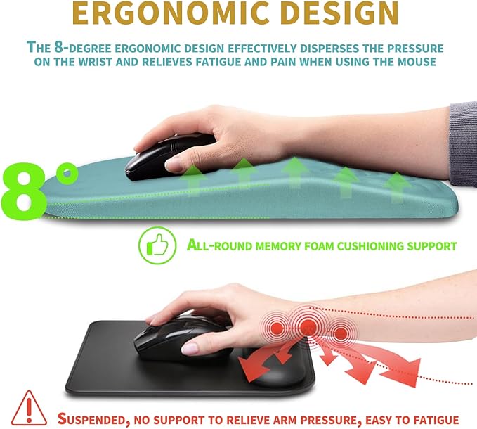 Hokafenle Ergonomic Mouse Pad Wrist Support with Massage Design, Wrist Rest Pain Relief Mousepad with Memory Foam&Non-Slip PU Base, Mouse Pads for Wireless Mouse & Desk (12x8 inch,Light Blue)