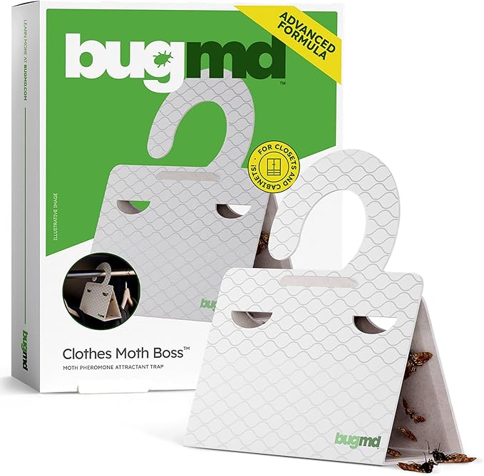 BugMD Clothes & Pantry Moth Traps (6 Count) – Sticky Glue Pheromone-Based Repellent for Closets, Cabinets & Wardrobes – Non-Toxic - White