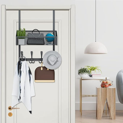 Kaiferty Over The Door Hooks Organizer, Coat Rack Over The Door Storage Hanger Towel Rack, Back of Door Storage Organizer for Bathroom,Bedroom,Kitchen,Office (Black, 2-Tier)