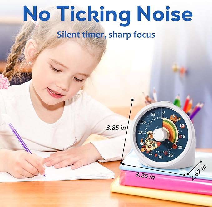 BellMan Visual Timer with Pause Button, 60 Minute Countdown Rainbow Timer for Kids and Adults with Silent Operation, Study and Meetings Time Management Tool, Design for Home, Office and Gift, Rocket