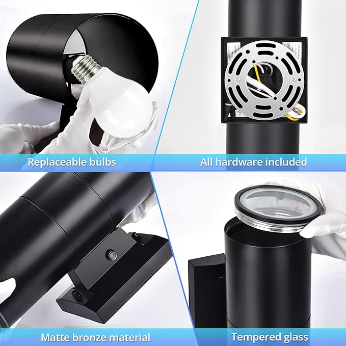 wowlite Dusk to Dawn Outdoor Light Fixture, Up and Down Lights Outdoor Lights for House, Waterproof Modern Cylinder Black Exterior Lighting Fixtures for Front Door Garage ETL Listed, 2 Pack