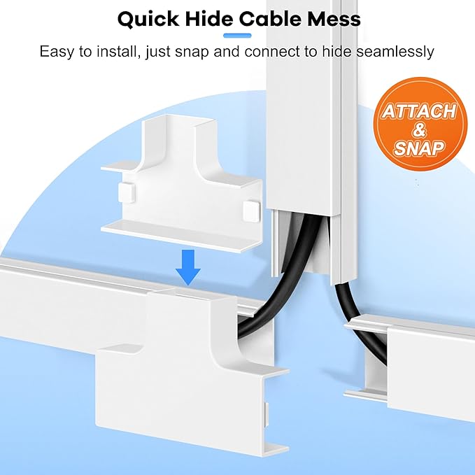 126in Cord Hider Kit, Wire Covers for TV on Wall, Paintable Cable Management Kit, Cable Cover for Mounted TV, Hide Wires Along Wall, Grey Cord Cover, 8xL15.7in W0.95in H0.55in