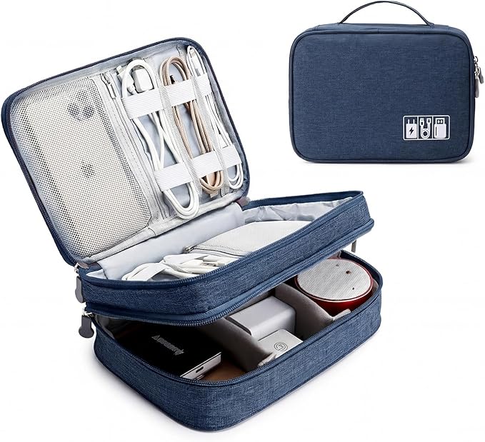 mygreen Electronic Organizer Travel Cable Organizer Bag for Hard Drives, Cables, Charger, Phone, USB, SD Card Dark Blue