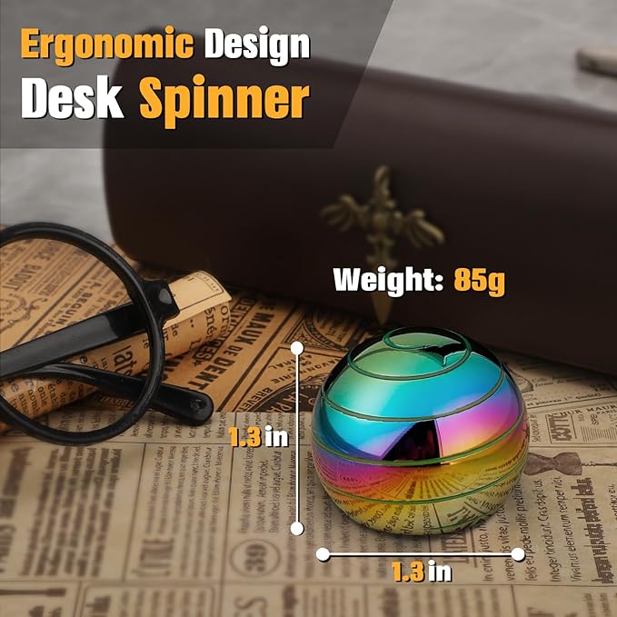 Luminous Kinetic Spinning Desk Toys, Metal Full Body Optical Illusion Fidget Spinner Ball, Glow in The Dark Fingertip for Office Classroom, Stress Relief Birthday Gifts for Kids Adults