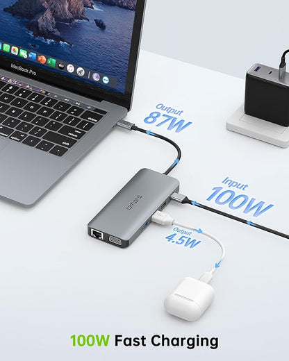 USB C Laptop Docking Station Dual Monitor HDMI for Dell HP 11 in 1 Type USB C Hub Triple Display Multiport Adapter Dongle to 2 HDMI 4K Ethernet 4 USB PD SD TF VGA for MacBook Lenovo Surface
