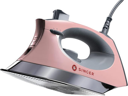 SINGER SteamCraft Steam Iron (1700W) | Steamer with Stainless Steel Plate, OnPoint Precision Tip for Hard-to-Reach Areas, Vertical Steam, Auto Shutoff & 300ml Tank Capacity – Pink