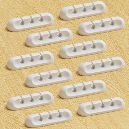 Apromisith USB Cable Organizer Clips Cord Holder,12 Packs (3-Slots) White Self Adhesive Desk Cord Cable Management
