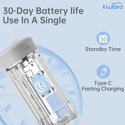 KIWIBIRD Mini Water Flosser for Travel, Ultra-Portable Cordless Oral Irrigator with UVC Light, IPX8 Waterproof 3 Modes, 230mL Teeth Cleaner for Tonsil Stones & Braces Care - Home & Travel (Purple)