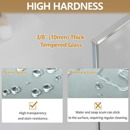 36"x76" Fixed Glass Shower Door, 3/8"(10mm) Thick Mid-Band Frosted Privacy Tempered Glass, Frameless Shower Glass Panel, Shower Screen Half Wall for Walk in Shower, Brushed Nickle