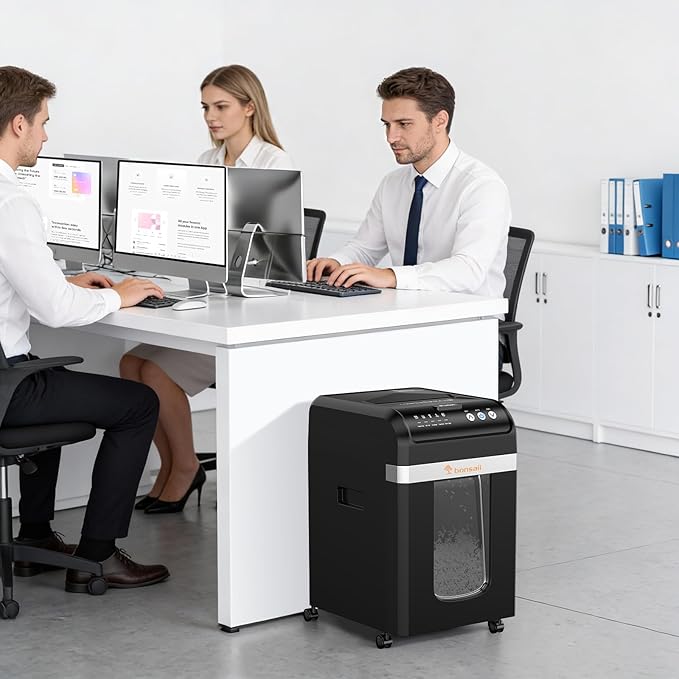 Bonsaii Paper Shredder Heavy Duty, 200-Sheet Auto Feed Micro-Cut 60 Minutes Nonstop P-4 High Security Shredders, 8.1 Gallon Large Bin Document Shredder for Office, Commercial Grade Shredder (C283-A)
