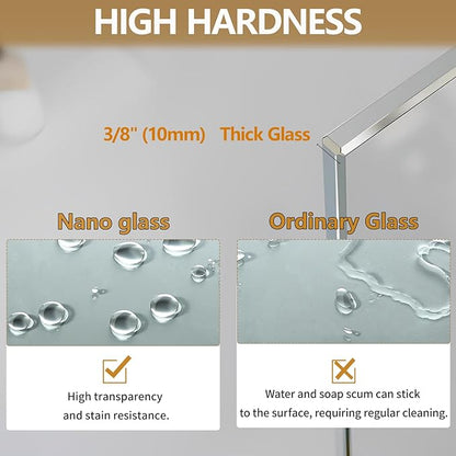 Shower Glass Panel 36" W * 76" H, Semi-Framed Glass Screen, Single Panel, 3/8" (10mm) Tempered Glasss, Shower Wall Panels, Fixed Screen for Bathroom - Bright Chrome