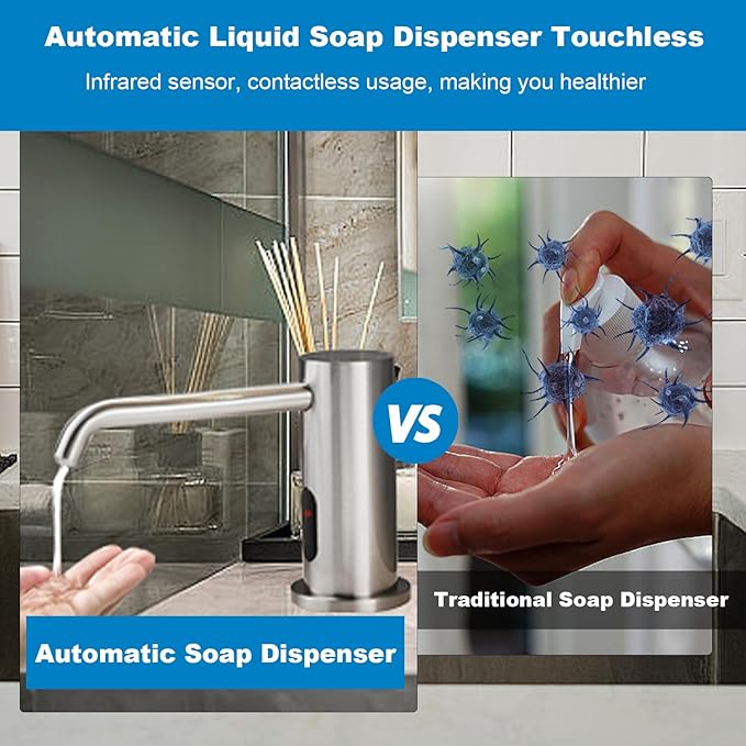Touchless Automatic Soap Dispenser for Kitchen Bathroom Sink Built in Brushed Nickel Liquid Commercial Electric Soap Dispenser with Bottle and Pump Brushed Nickel