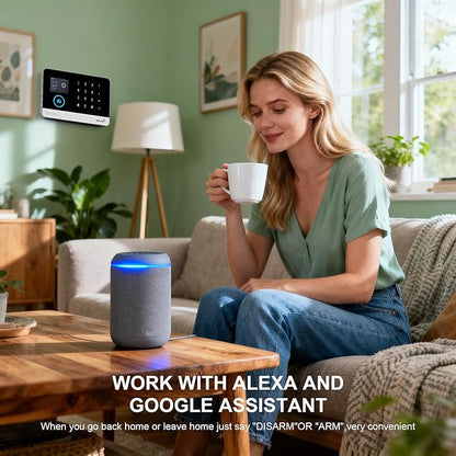 LWOHSI Alarm Systems with 2MP HD Security Camera,Wireless 4G/WiFi Home Security Systems with Door Sensors,Tuya APP Alerts,24/7 Professional Monitoring,Work with Alexa,DIY Customized Installation