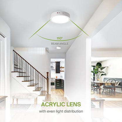 ASD LED 9" Round Flush Mount Ceiling Light Fixture, Low Profile Surface Lighting | 5CCT, Dimmable, Battery Backup, ETL Listed | 18W 1600LM 2700-6000K 120V | Kitchen, Bedroom, Hallway Lamp | White