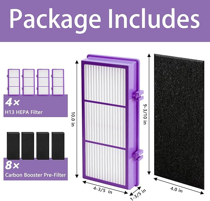 HAPF30AT-Total Air HEPA Type Filter Compatible with Holmes AER1 Aller-gen Remover Filter for HAPF300AP-U4 and HAP242-NU, Funmit 4 True HEPA Filters & 8 Activated Carbon Pre-Filters, Purple