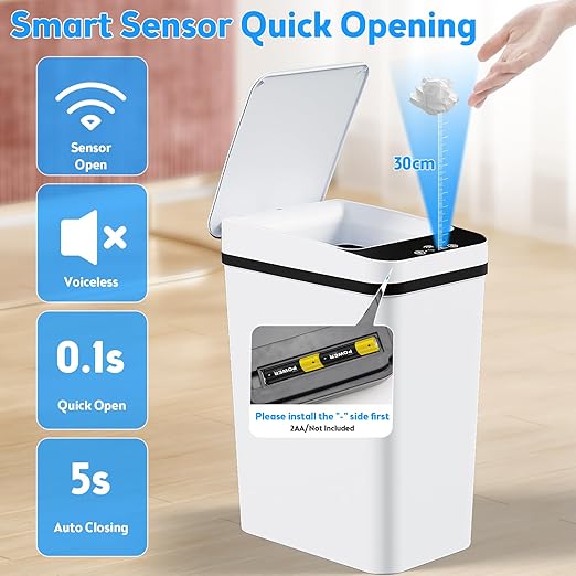 KOEYLE 2 Pack 2.2 Gallon Automatic Touchless Garbage Can, Small Motion Sensor Smart Trash Can, Slim Waterproof Trash Bin for Bedroom, Bathroom, Office, Living Room, White