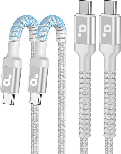 USB C to C Cable 3A Fast Charging [2 Pack, 6FT] USB Type C Cable Upgraded Extra Durable Braided USBC Cord iPhone USB C Charger for iPhone 17/16/15/Pro Max/Samsung Galaxy S23/LG and More-Silver