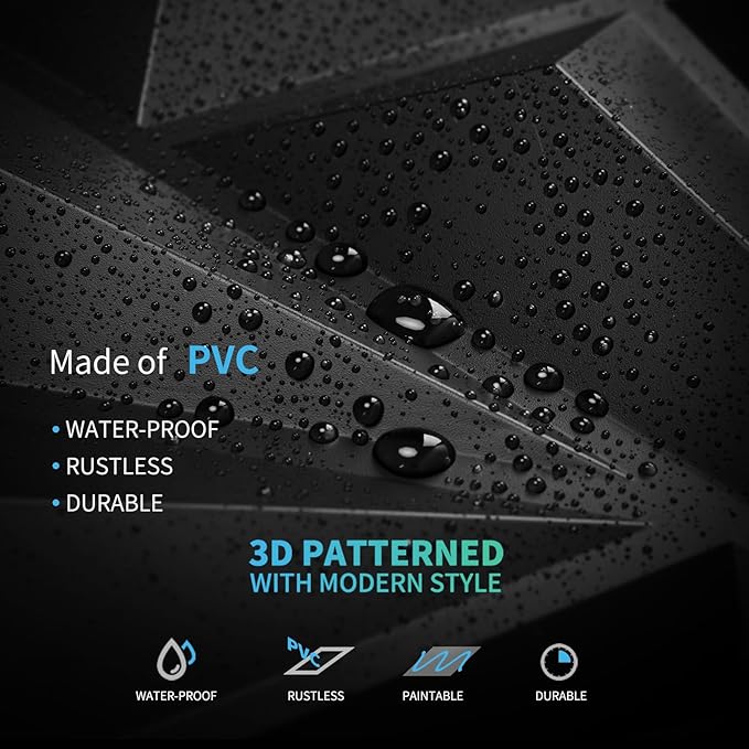 Art3d 100 Pack Decorative 3D Wall Panels 11.8 x 11.8 Inch Covering 97 Sq.ft - Glue Up PVC Wall Panels for Interior Wall Décor, Living Room, Office and Home, Black