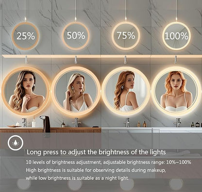Wall-Mounted Round Bathroom Mirror with LED-Lights - 32 Inch Vanity Mirrors with Dimmable (32" x 32",Frameless)