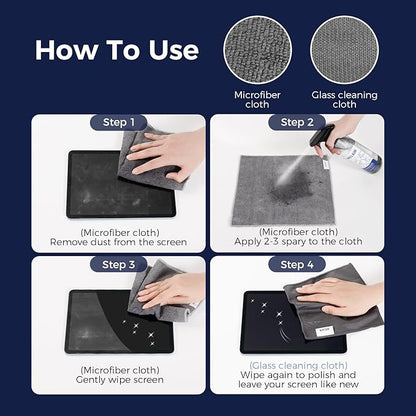 WELKIN Screen Cleaner Spray Kit (550ml + 60ml) - Cleaning Gel for TV, Laptop, Computer, Phone Touchscreen -2 Sprayers，1 Microfiber Cloth & 1 Glass Wipe
