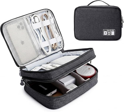mygreen Electronics Travel Organizer, Watreproof Electronic Accessories Case Portable Double Layer Cable Storage Bag for Cord, Charger, Flash Drive, Phone, Ipad Mini, SD Card, Gifts for Him Black