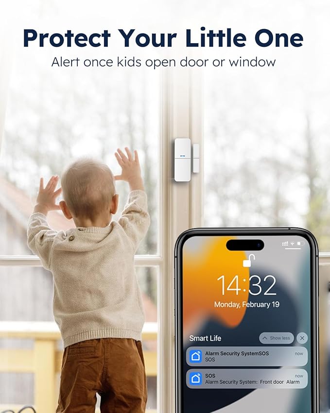 tolviviov Alarm System for Home Security, Door Alarm Systems, App Alerts, 15Piece Kit, No Monthly fee, WiFi Alarm, Door Window Motion Sensor, for Home Security and Kids Safety