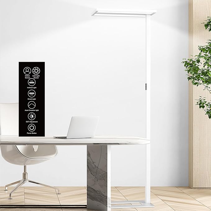 STERREN 76'' Motion Sensor Floor Lamp, 105W Modern LED Floor Lamp, Smart Full-Spectrum Office Standing Lamp, 8400LM Bright Reading Lamp for Study Room,Living Room,Bedroom, 2700K-5000K Dimmable