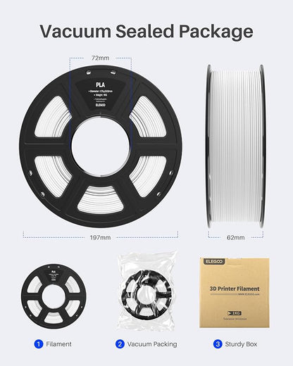 ELEGOO PLA Filament 1.75mm Bundle 4KG, 3D Printer Filament Dimensional Accuracy +/- 0.02mm, 4pcs 1kg Spool(2.2lbs) Fit Most FDM 3D Printers (Black, White, Dark Blue, True Red)