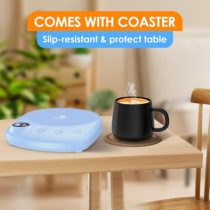 Coffee Mug Warmer - Fastest Heating & Highest Temperature, Coffee Cup Warmer for Desk Auto Shut Off, 4 Temp Settings & 1-12H Timer, Smart Electric Beverage Warmer for Coffee, Tea (Blue)