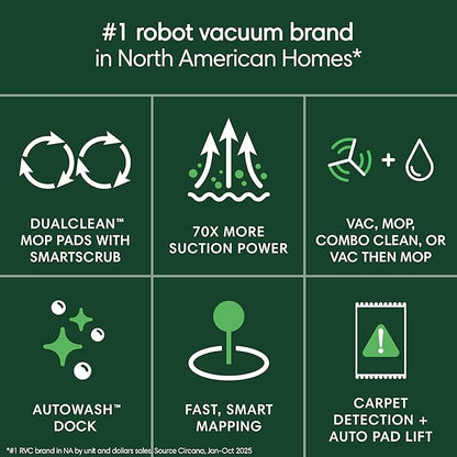 iRobot Roomba Plus 405 (G181) 2in1 Vacuum & Mop Robot with AutoWash Dock - Dual Spinning, Smart & Fast Mapping, Ideal for Pet Hair, Self-Empties 75 Days, Intense Suction, Pad Washing & Drying