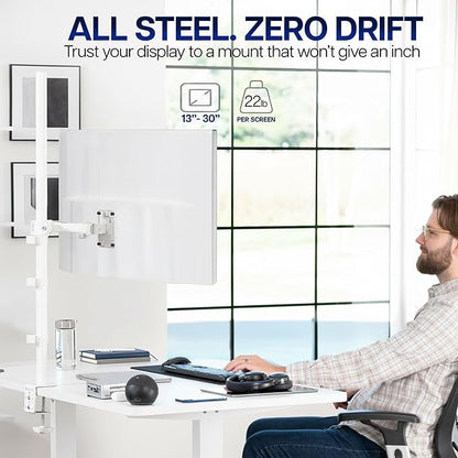 VIVO Extra Tall Single Monitor Desk Mount Stand with 39 inch Pole, Features Full Adjustability - Tilt and Articulation, Holds 13 to 32 inch Screens up to 10kg with VESA Mounting, White, STAND-V011W