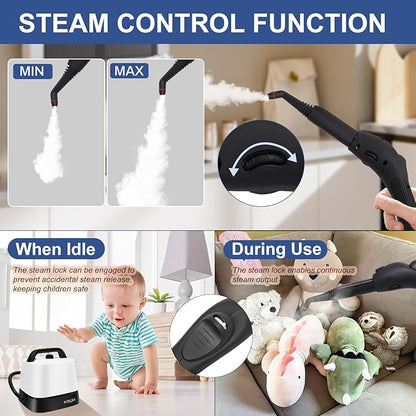 Steam Cleaner with 24-Piece Attachments, Multipurpose Steamer Mop for Home, Floor, Car, Grout, Tile, Furniture, Carpet, Couch, Window, Wall, Upholstery, Oven Grease, Canister, 1.5L Tank