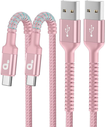 iPhone 16 USB C Cable Fast Charging [2 Pack, 6FT], USB A to USB C Charger Cord, Upgraded Extra Durable Braided USBC Cable Compatible with iPhone 17 16 15 Pro Max, LG and More-Pink