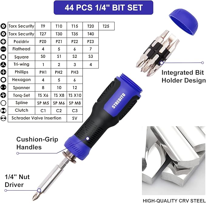STREBITO Precision Screwdriver Set 191-Piece Multi-Bit Screwdriver 1/4 Inch Nut Driver Home Improvement Tool Electronic Repair Kit for Computer, iPhone, Laptop, PC, Cell Phone, PS4, Xbox, Nintendo