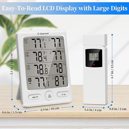 Geevon Indoor Outdoor Thermometer Wireless with 3 Remote Sensors, Digital Hygrometer Indoor Thermometer, Temperature Humidity Monitor Gauge with 200FT/60M Range (White)