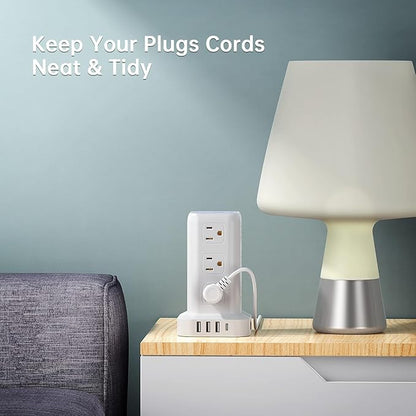 Tower Surge Protector Power Strip with USB 12 Outlets with 4 USB Ports (1 USB C), 10FT Extension Cord Multi Plug Outlet Extender Overload Protection for Home Office