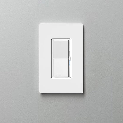 Lutron Diva Smart Dimmer Light Switch with Wallplate for Caseta Lighting (Lutron Smart Hub Required), for LED Lights, 150W, Single-Pole/3-Way, No Neutral, White (DVRFW-6L-WH-A)