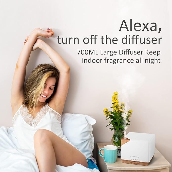 ASAKUKI Smart WiFi Essential Oil Aromatherapy Diffuser, Easy Connect with Alexa and Google Home Phone App Voice Control 700 ml Ultrasonic Diffuser, Create Schedules 7 LED Colors Humidifier