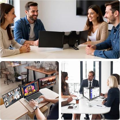 Laptop Screen Extender 14 inch Laptop Monitor Extender 1080P IPS, Triple Portable Monitor for Laptops 13-17.3" with USB-C DP/HDMI Port, Plug-Play Portable Screen for Windows/Mac/Chrome/Android