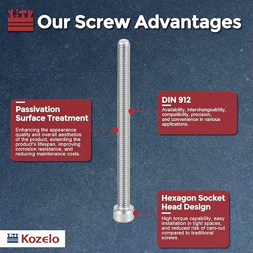 Kozelo 2pcs Socket Head Cap Screws - [M8-1.25 x 150mm] 304 Stainless Steel Allen Socket Drive for Electrical Motor 3D Printing Fan Engine Replacement Use, Silver