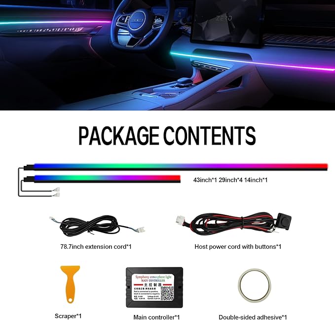Dreamcolor Acrylic Interior Car Lights, WEBUPAR Car Accessories 2 in 1 Car LED Strip Lights with APP Control and 213 Modes, Car Center Console Fiber Optic Lights, RGB Neon Car Lighting