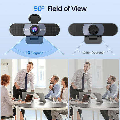 EMEET 1080P Webcam, C960 Web Camera with 2 Noise-Cancelling Microphones & Privacy Cover, 90° FOV Computer Camera, Plug & Play USB Webcam for Calls/Conference, Zoom/Skype/YouTube, Laptop/Desktop, Grey